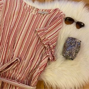 LOFT PLUS Striped Ruffle Belted Romper